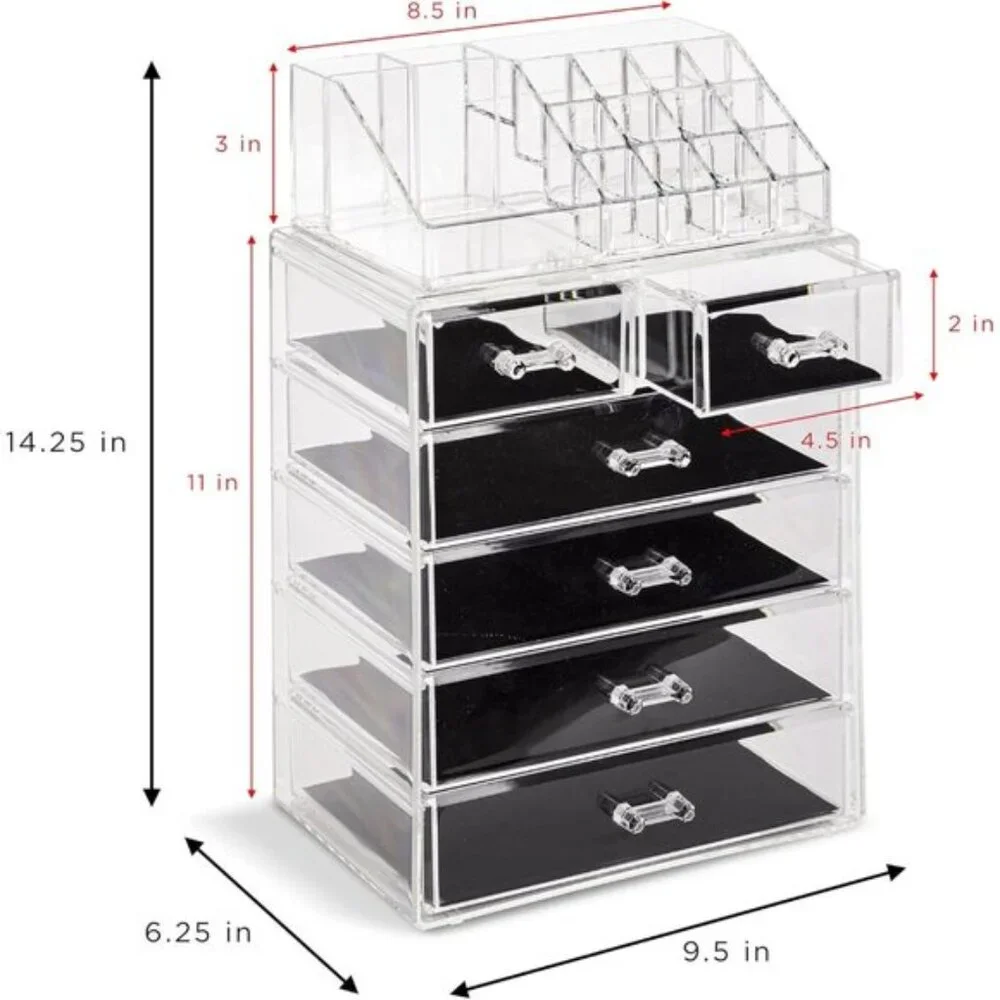 New Clear Makeup Organizer, Jewelry & Cosmetic Storage with 6 Drawers for Vanity